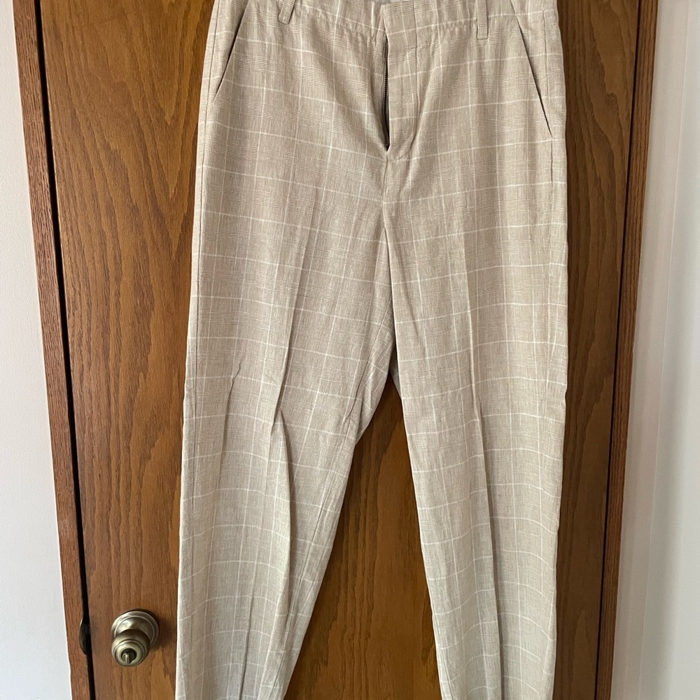 Madewell Light Tan Checkered linen trouser